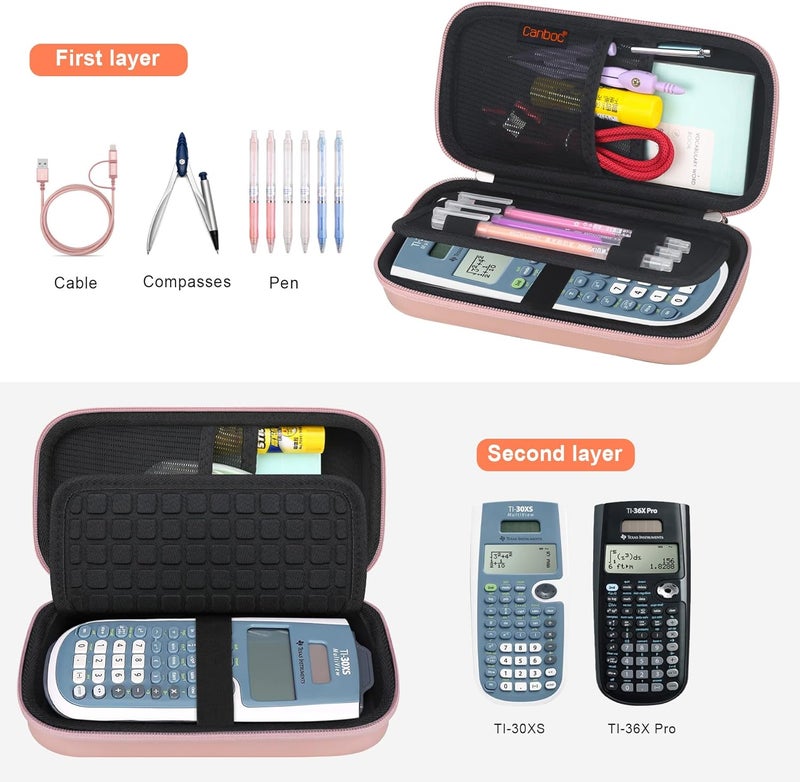 Canboc Carrying Case for Texas Instruments TI-30XS/ TI-36X Pro MultiView Scientific Calculator, Mesh Bag fit Cable, Batteries, Pens and Other Accessories, Rose Gold+Black (Case Only) - Image 2